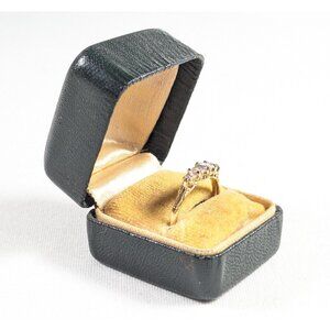 Vintage faux leather RING BOX, Farrington Boxes mcm Black / Dark Green